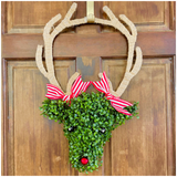 28” Boxwood & Jute Wreath with Red “Wired Grosgrain Hair Bows”