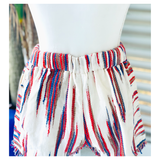 Ivory Cobalt Blue & Red Textured Fringe Shorts