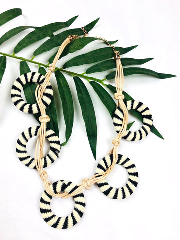 Ivory & Black Wrapped Circle Necklace