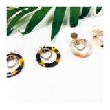 Tortoise or Multicolor Open Circle Earrings with Rhinestone Inset Circle