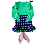 Navy & Kelly Green Floral Crochet Ruffle Hem Skirt