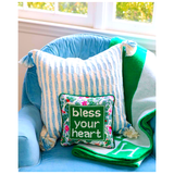 Needlepoint Bless Your Heart Pillow with Velvet Back
