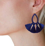 Navy Blue Teardrop Tassel Dangle Earrings
