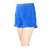 Cerulean Blue Eyelet Shorts with Ruffle Hem & Side Zip