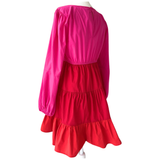 Red & Pink Long SleeveTiered Hem Stalvey Dress