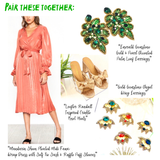 Emerald Gemstone Gold & Pearl Accented Palm Leaf Earrings