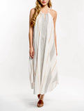 Ivory Halter Maxi Dress with METALLIC Gold Embroidery & Open Back