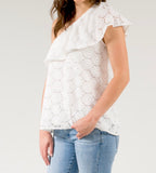 White One Shoulder Eyelet Ruffle Top