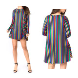 Rainbow Stripe High Low Swing Dress with Pockets