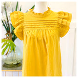 Marigold Textured Pintuck Top with Layered Ruffle Sleeves & Button Back