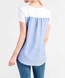High Low Contrast Top With Blue Stripe Back