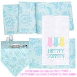 Embroidered Easter Bunny Kitchen or Guest Towel + Easter Bunny Jacquard Placemat, Table Runner & Tablecloth
