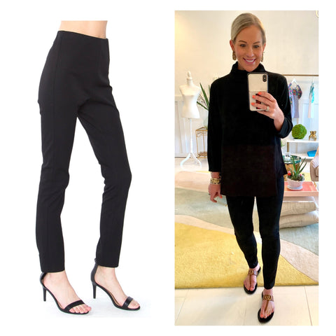 Black High Rise Stretchy Skinny Pants with Elastic Waist & Invisible Back Zip