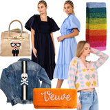 Black or Blue Smocked Sterling Dress with Shirred Ruffle Detail