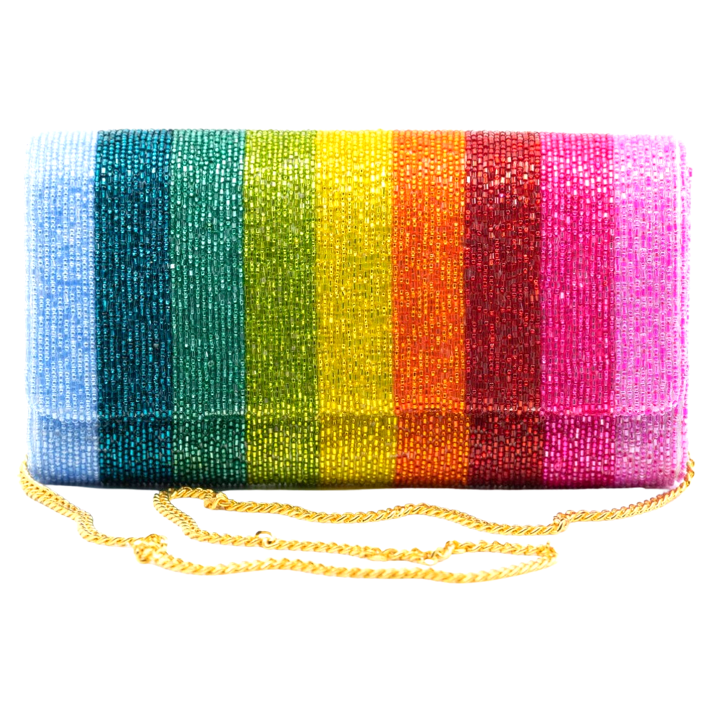 Hand Beaded Metallic Rainbow Veuve Bag with Optional Shoulder