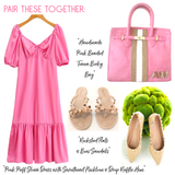 Pink Puff Sleeve Dress with Sweetheart Neckline & Drop Ruffle Hem