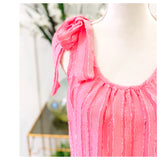 Pink Textured Ombré Stripe Tie Shoulder Top