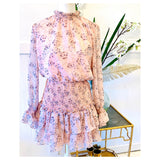 Pink Floral Flounce Dress with Smocked Waist & Ruffle Sleeves