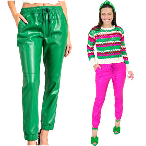 Pink or Holiday Green Leather McClain Jogger Pants