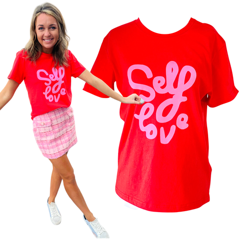 FRNCH Pink & Red “Self Love” Fine Knit Tee