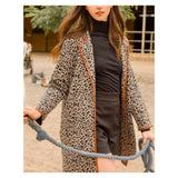 Camel & Black Leopard Heavy Knit Cardigan Jacket with Cognac Leather Piping