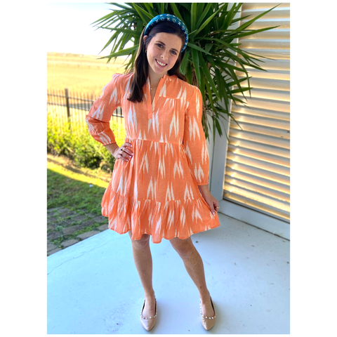 Sherbet Ikat Block Print Cotton Folly Dress