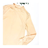Pearl Silky Blouse with Sleeve & Collar Embroidery Stitching & Button Appliqués
