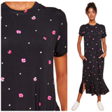 Black & Pink Floral Knit Deanna Dress with Pockets