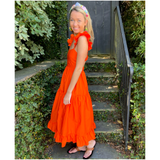 Tangerine Flutter Sleeve Kona Dress with Ruched Back
