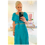 Teal Linen Matching Maxi Skirt & Adjustable Tie Top
