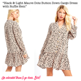 Black & Light Mauve Dots Button Down Cargo Dress with Ruffle Hem
