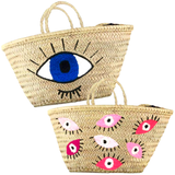 Handmade Moroccan Embroidered Eye Design French Market Basket Totes