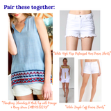 White Medium Rise Denim Shorts with Single Cuff Hem