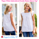 Paper White Embroidered Textile Flutter Sleeve Top