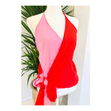Pink & Coral Bow Front Halter Tie Cami
