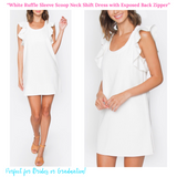 White Ruffle Sleeve Scoop Neck Shift Dress with Exposed Back Zipper