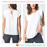 White Pleated Sleeve Blouse with Keyhole Tie Back