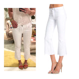 White Cropped Flare Raw Hem Midrise Jeans
