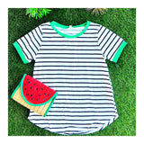 Kelly Green Striped Knit Banded Sleeve Tee
