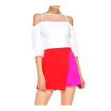 Magenta & Red Colorblock Asymmetrical Hem Skort