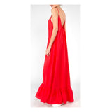 Poppy Red Textured Maxi Dress with Ruffle Hem & Open Back