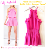 Pink Smocked Waist Ruffle Halter Romper Dress