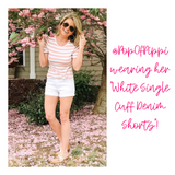 White Medium Rise Denim Shorts with Single Cuff Hem