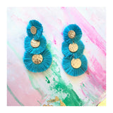 Turquoise & Brushed Gold Triple Circle Fringe Earrings