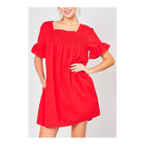 Tomato Red Swiss Dot Babydoll Dress with POCKETS