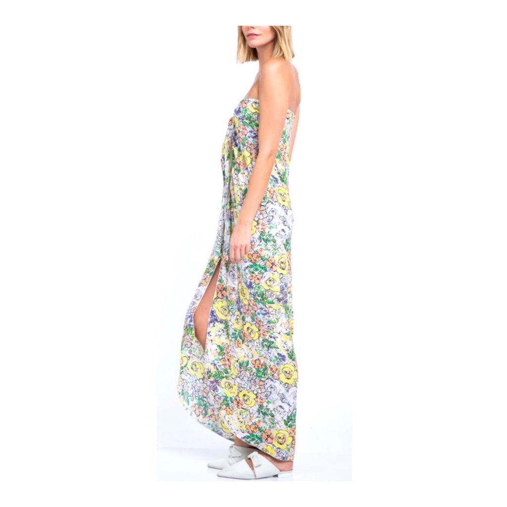 Yellow Green Lavender Tie Front Maxi Dress with Front Slit - James Ascher