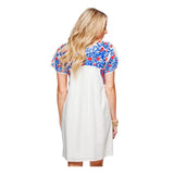 Red White & Blue Embroidered Textile Short Sleeve Dress