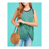 Pink Green & Navy Leopard Print Tank with Twist Knot Front