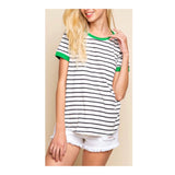 Kelly Green Striped Knit Banded Sleeve Tee