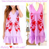 Lilac & Poppy Red Floral Embroidered Ruffle Drop Hem Dress